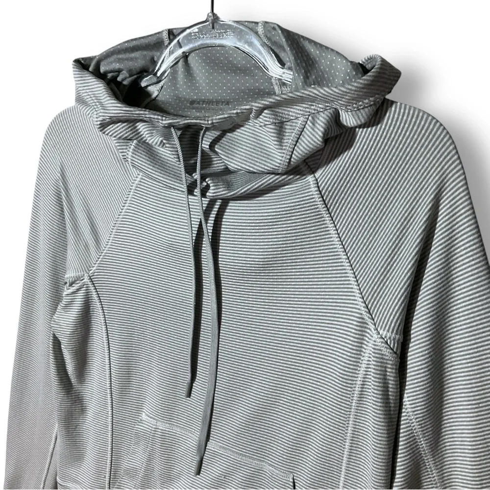 Athleta Hooded Pullover Sz XS Relaxed Fit Striped Active Athleisure Gray - Picture 6 of 13